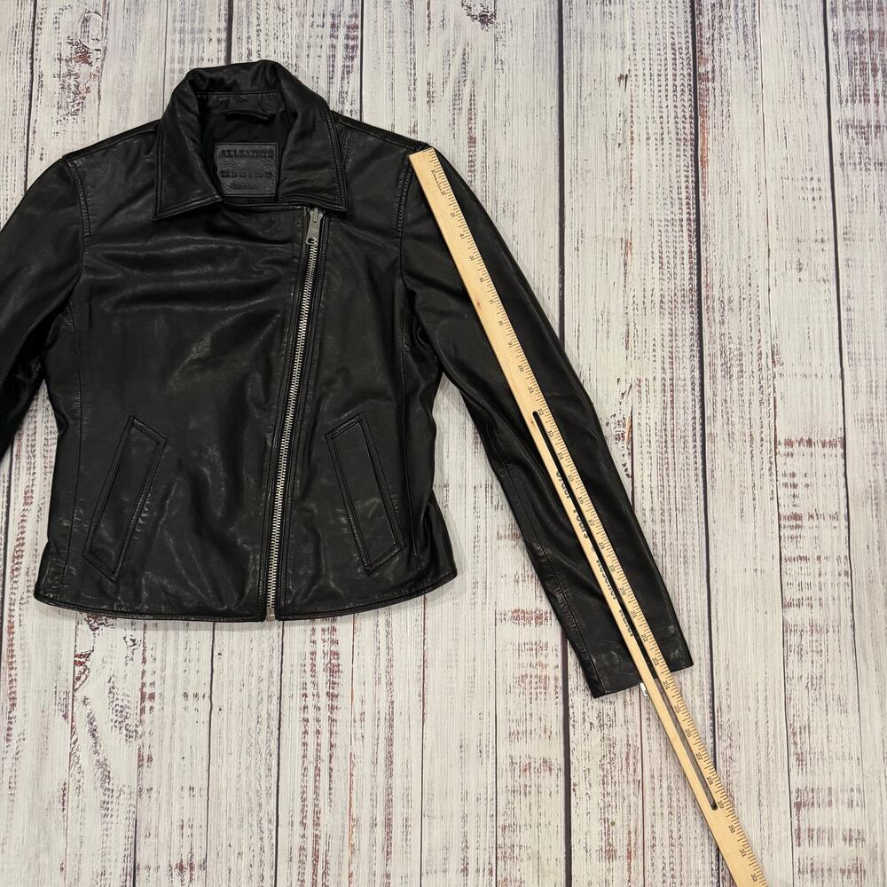 AllSaints Vela Biker Jacket Black Lamb Leather Women's 6 - Picture 11 of 11